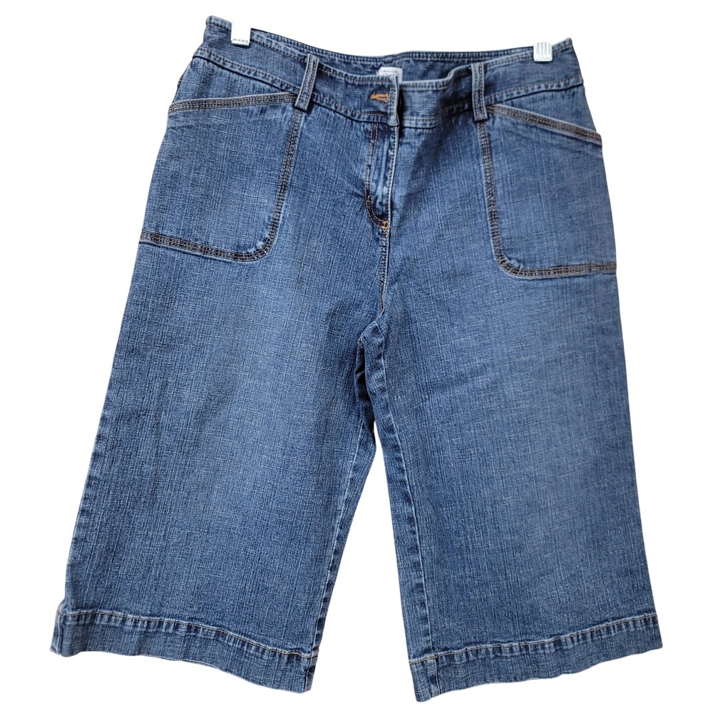Ann Taylor LOFT Petites Blue Denim Bermuda Shorts Women 10P Wide Leg Stretch